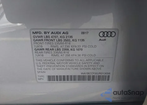 2018 Audi Q3 2.0T Premium/2.0T Sport Premium z USA, uszkodzony, nr VIN WA1BCCFS0JR013056
